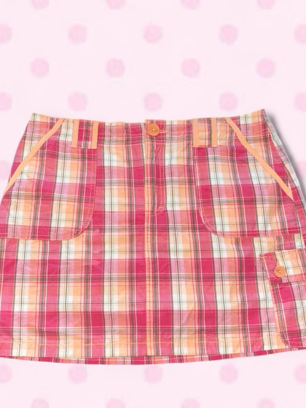 French Cuff Pink and Orange Plaid Mini Skirt